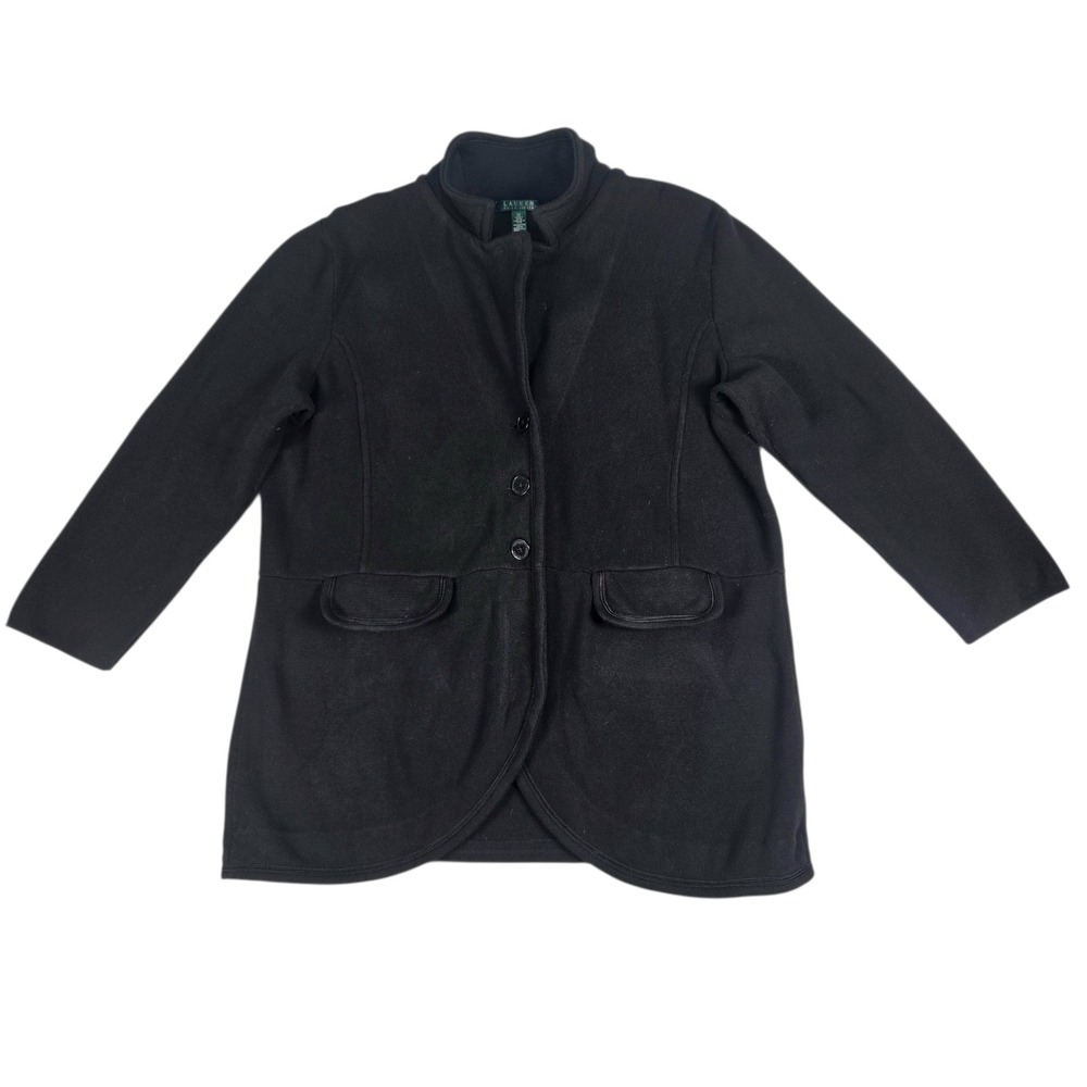 Lauren Ralph Lauren Knit Blazer Womens 2X Black Cotton Stand Collar Jacket